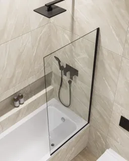 Шторка на ванну в профиле by Deonria C-140-90-8-T-B 90см чёрный/прозрачный